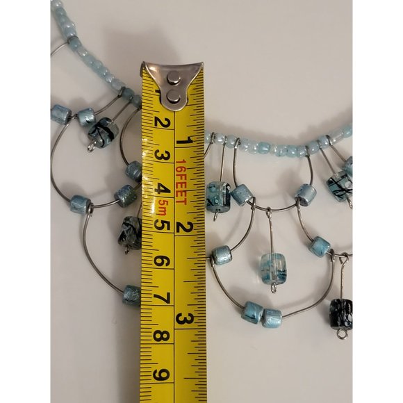 Vintage Cinderella Italian Glass beaded Necklace - Blue Black Sky Silver - Picture 7 of 7